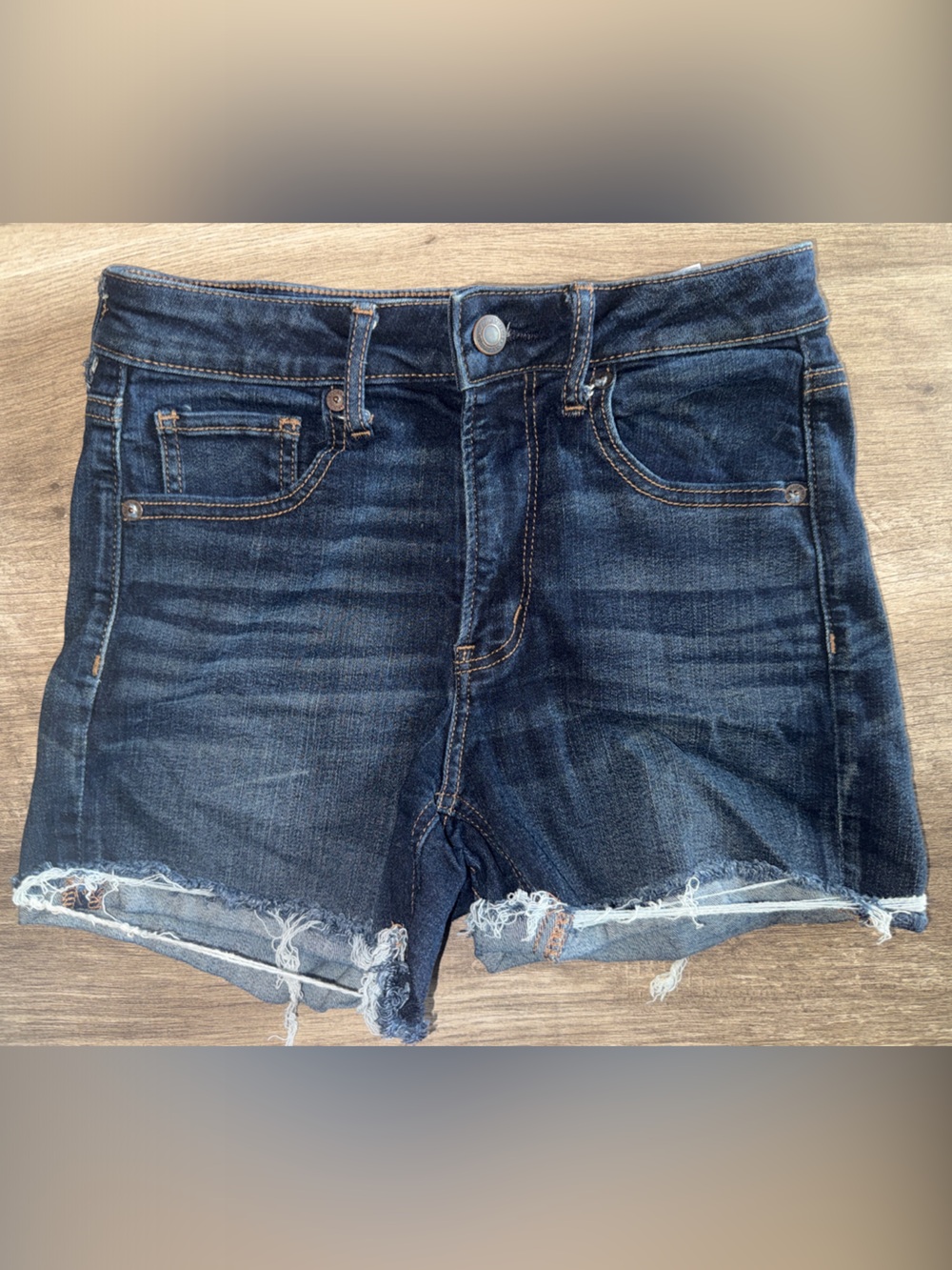 American Eagle Outfitters Dark Indigo Frayed Hem Denim Shorts